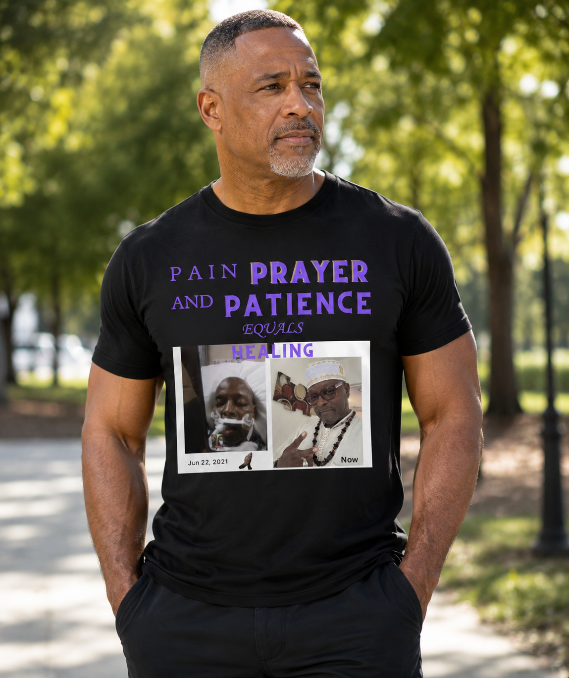 AI MODEL "Pain-Prayer & Patience Equals Healing" Inspirational Faith Graphic Tee