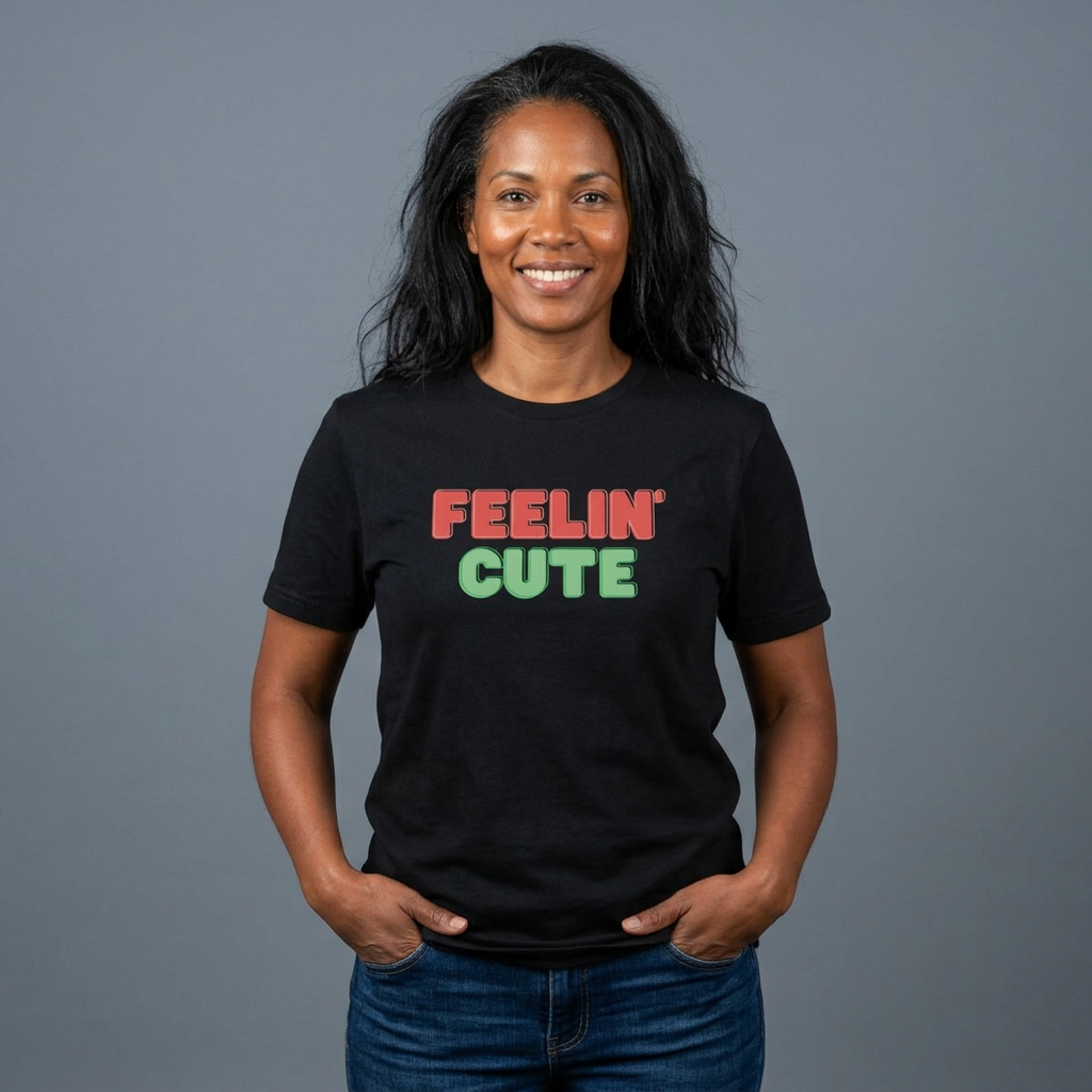 AI MODEL Feelin' Cute Tee — Playful Retro Text Graphic