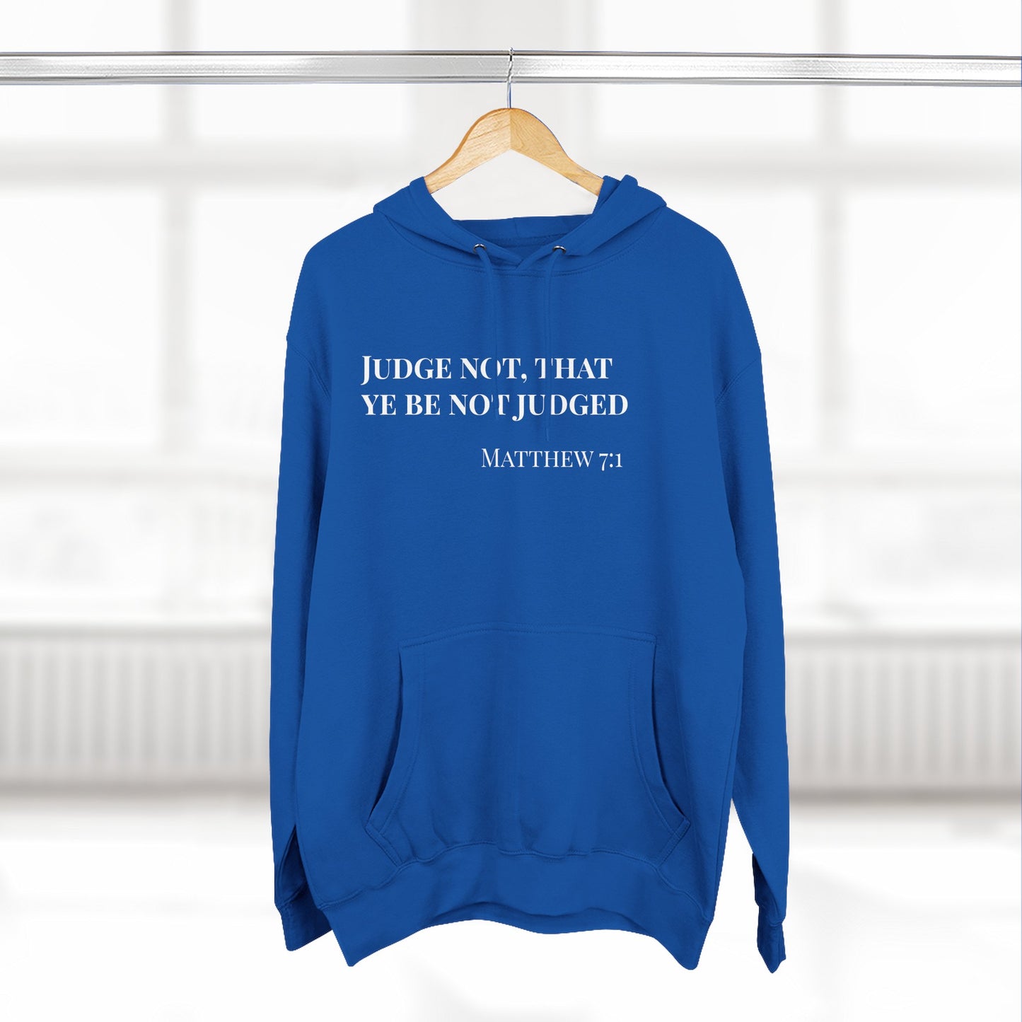 AI MODEL Size Up-Scripture Hoodie - Matthew 7:1 "Judge Not, That Ye Be Not Judged"