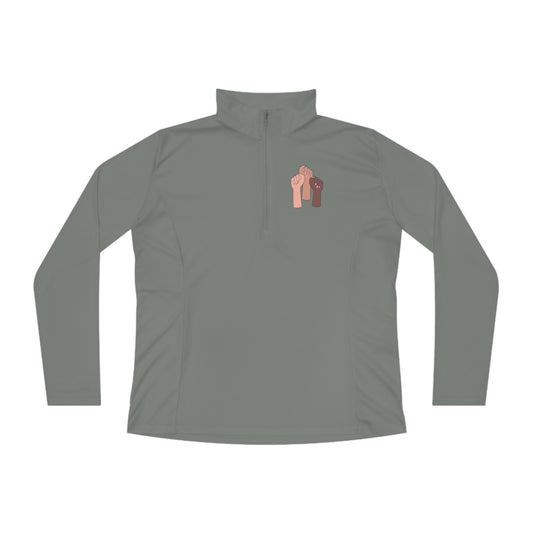 Women's Long Sleeve-Ladies Quarter-Zip Pullover-Togetherness Fists