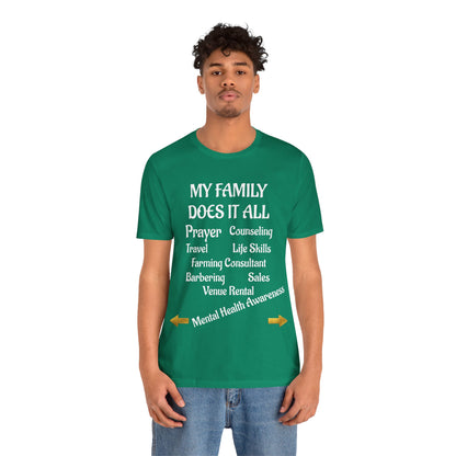 Unisex Jersey Short Sleeve-MY FAMILY DOES IT ALL W/BACK PRINT