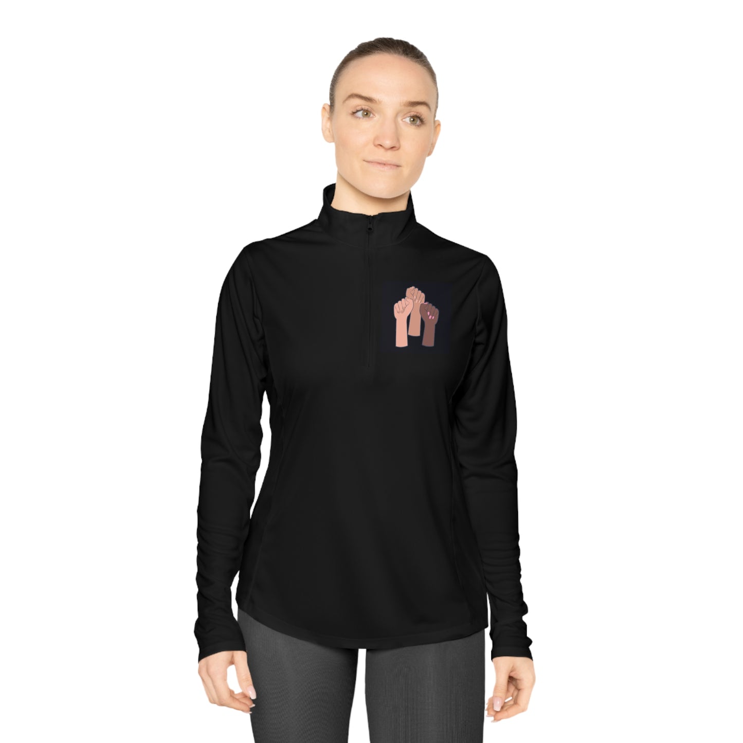 Women's Long Sleeve-Ladies Quarter-Zip Pullover-Togetherness Fists