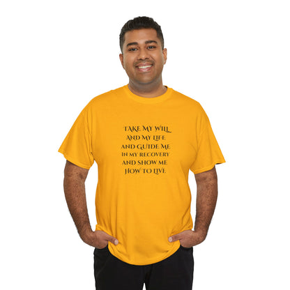 Inspirational Quote Tee — "Take My Will and My Life" Yellow Cotton Shirt