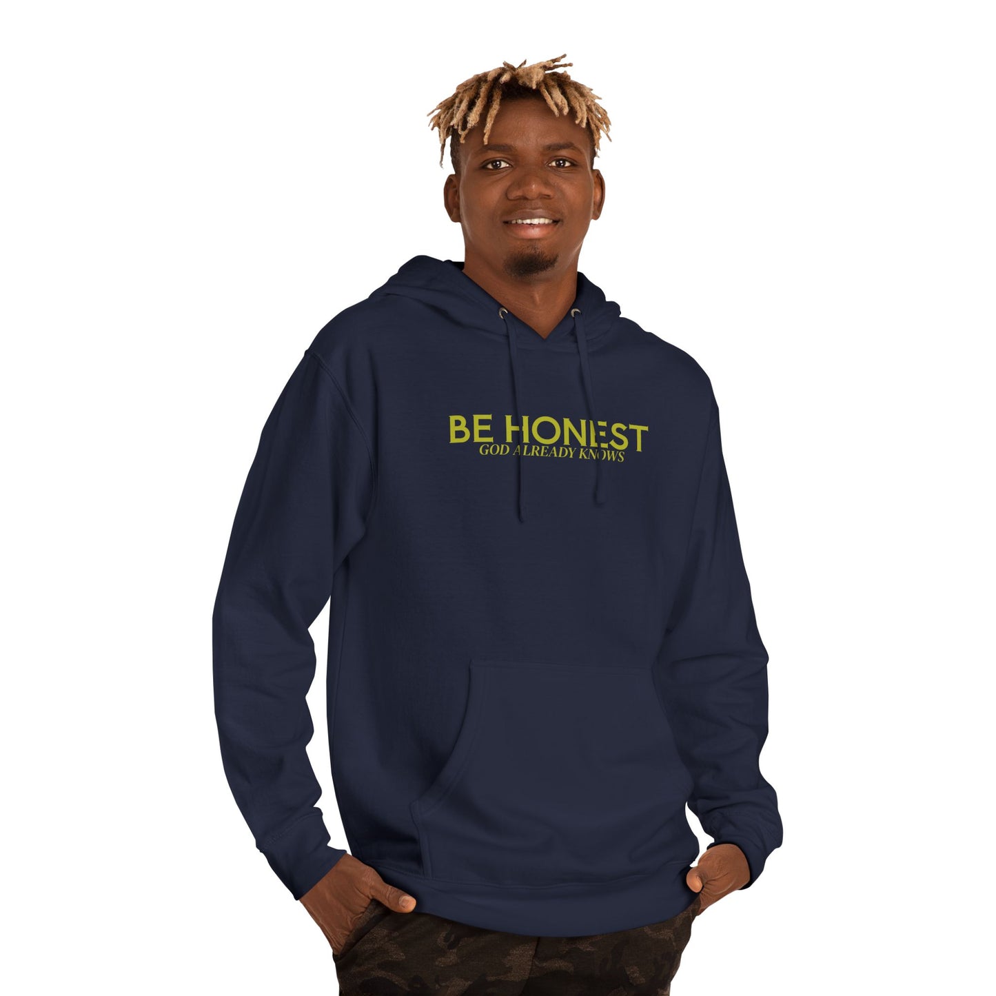 Hoodie — "BE HONEST GOD ALREADY KNOWS" Minimal White Comfort Pullover