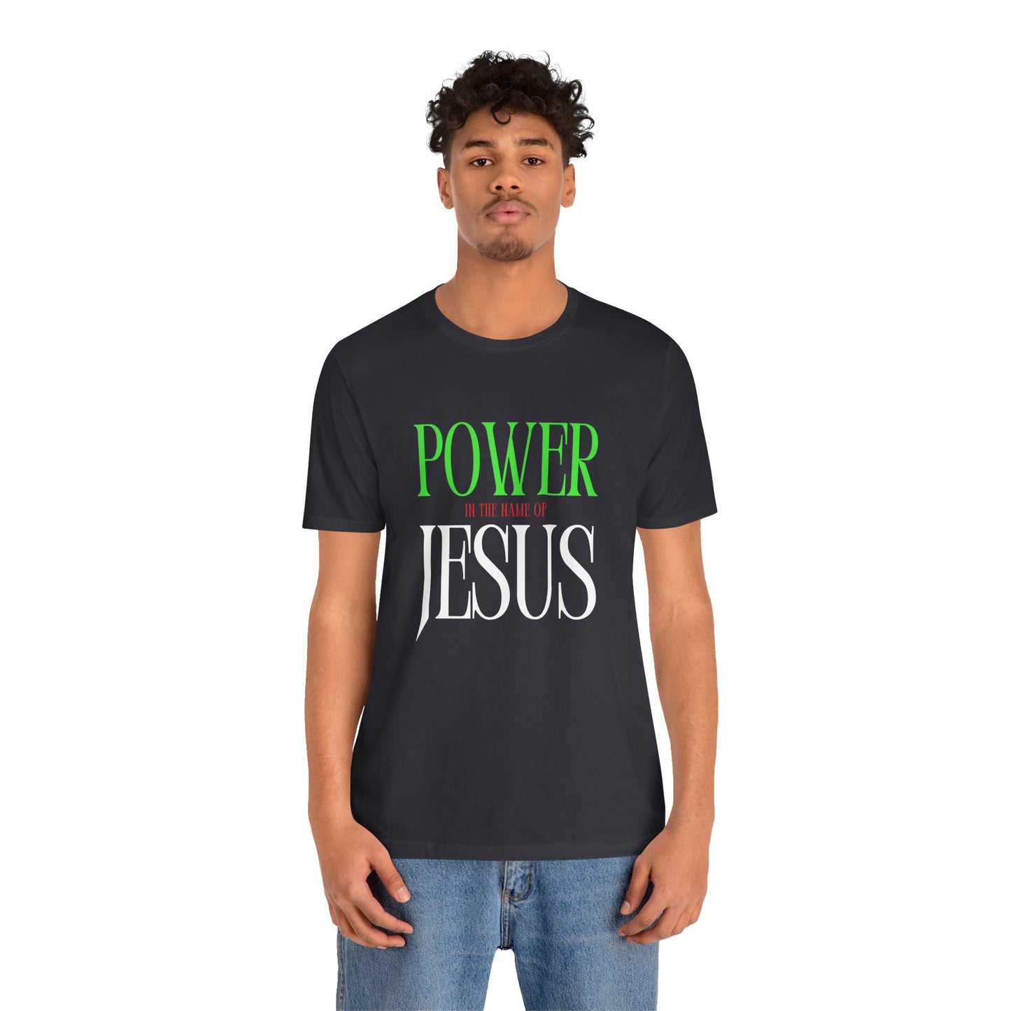 Unisex Power in the Name of Jesus Tee - Black Jersey Short Sleeve Shirt