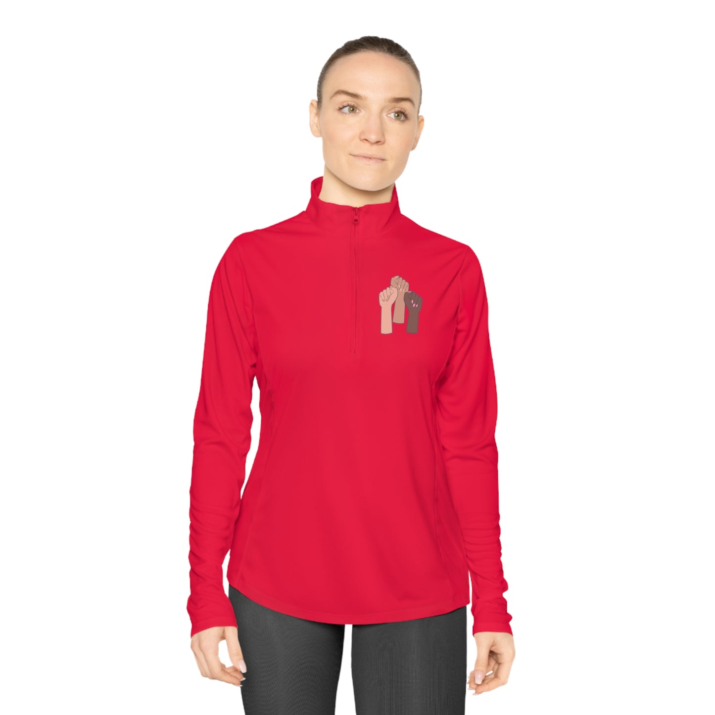 Women's Long Sleeve-Ladies Quarter-Zip Pullover-Togetherness Fists