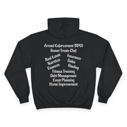 CHAMPION HOODIE-MY FAMILY DOES IT ALL W/BACK PRINT