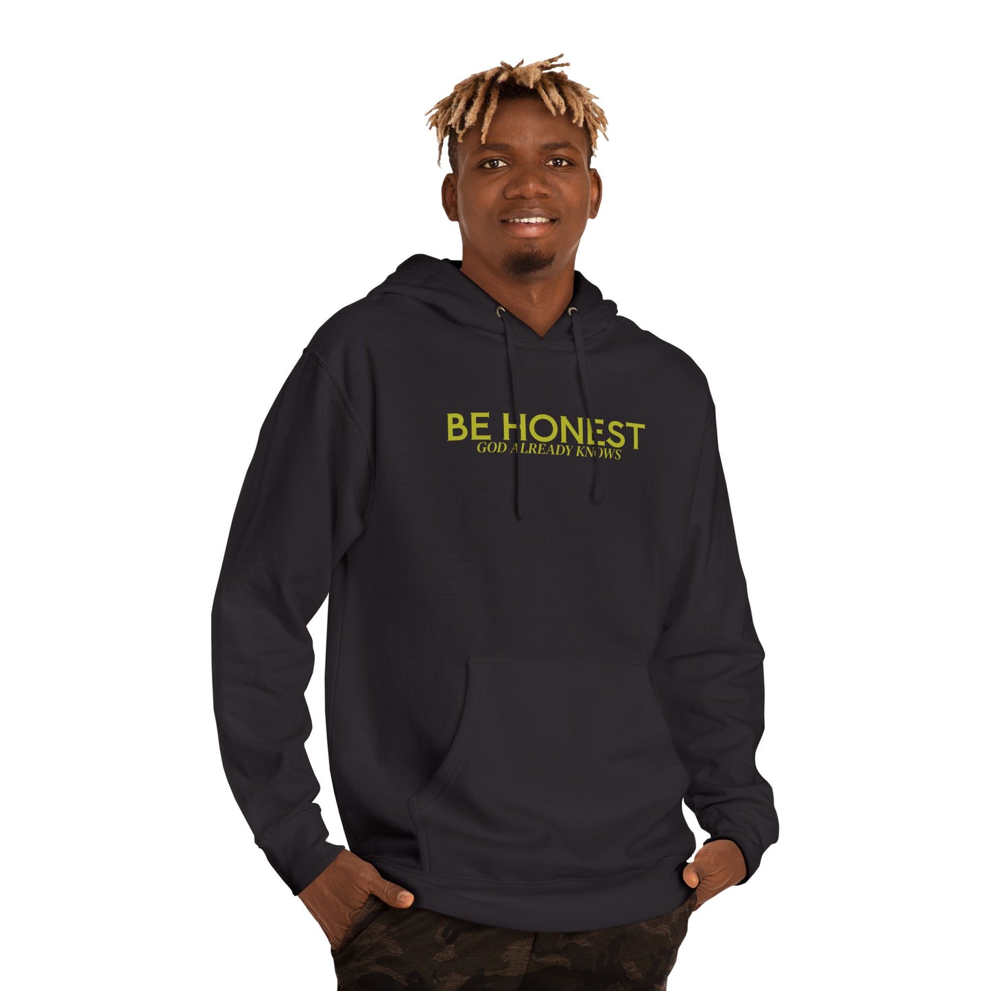 Hoodie — "BE HONEST GOD ALREADY KNOWS" Minimal White Comfort Pullover