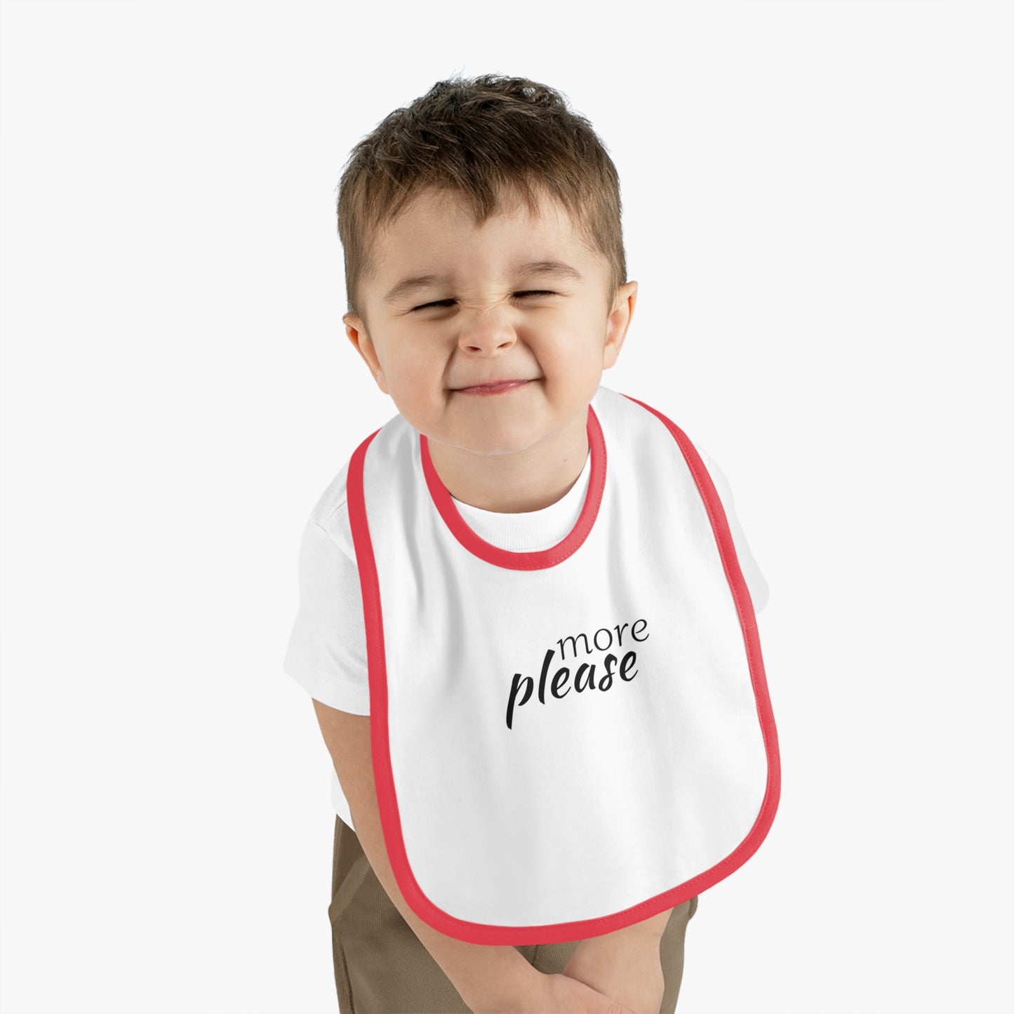Baby Contrast Trim Jersey Bib - more please