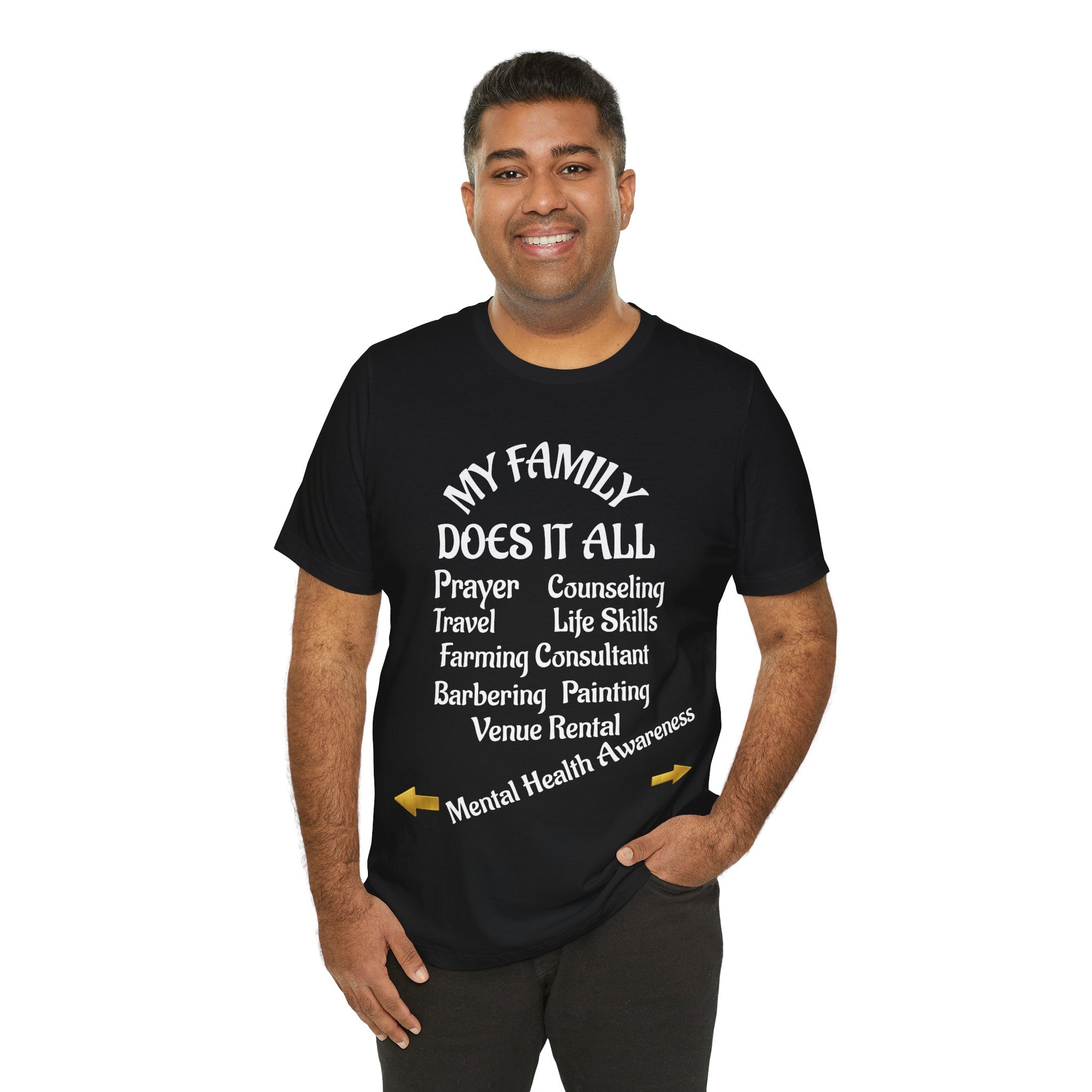 Unisex Jersey Short Sleeve-MY FAMILY DOES IT ALL W/BACK PRINT