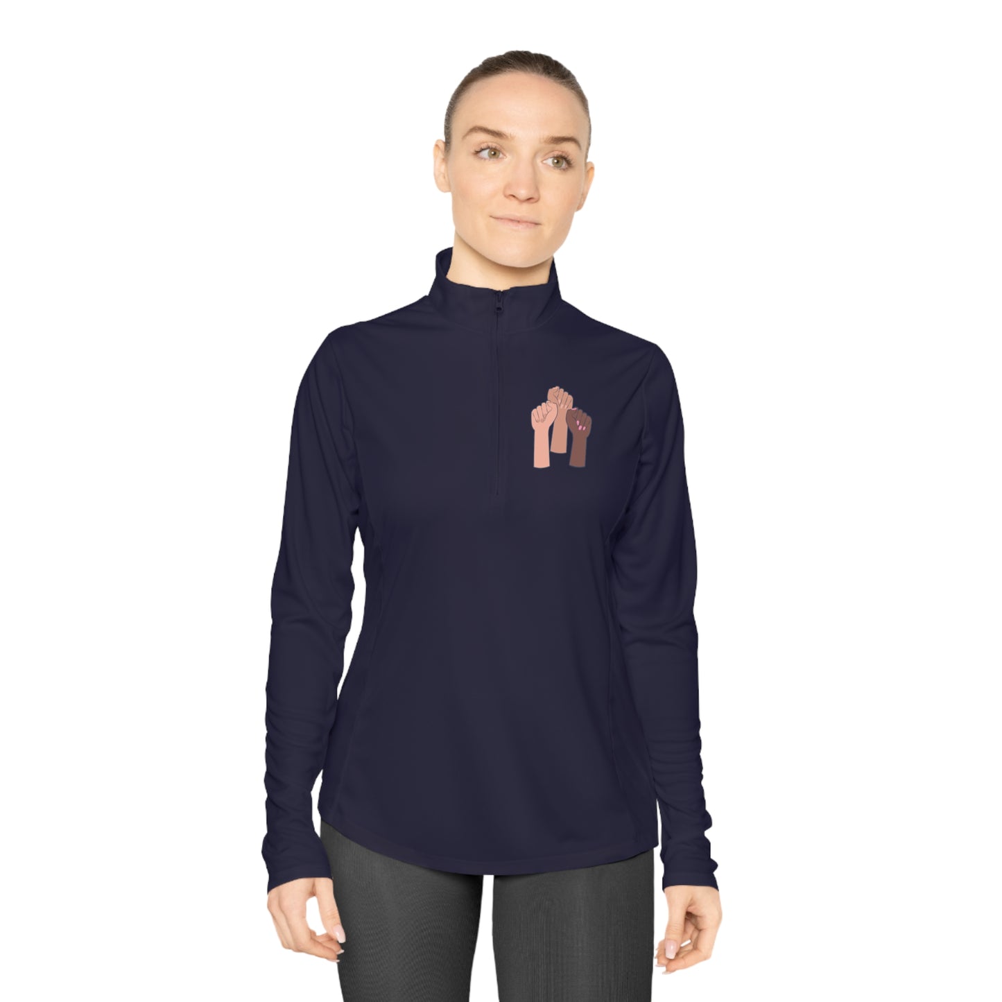 Women's Long Sleeve-Ladies Quarter-Zip Pullover-Togetherness Fists